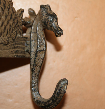 1-Large SEAHORSE WALL HOOK,4 Generous Hanging Hooks,Coastal Style Home Decor,Ocean Life, H-31