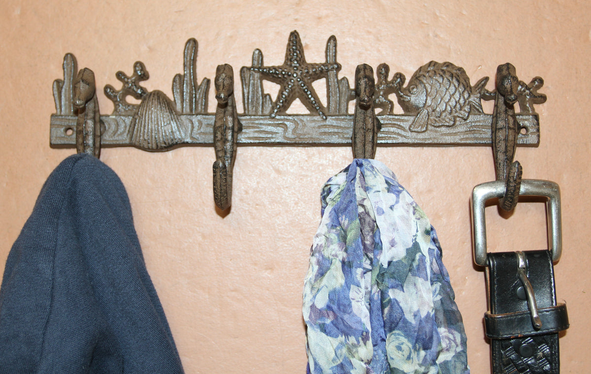 1-Large SEAHORSE WALL HOOK,4 Generous Hanging Hooks,Coastal Style Home Decor,Ocean Life, H-31