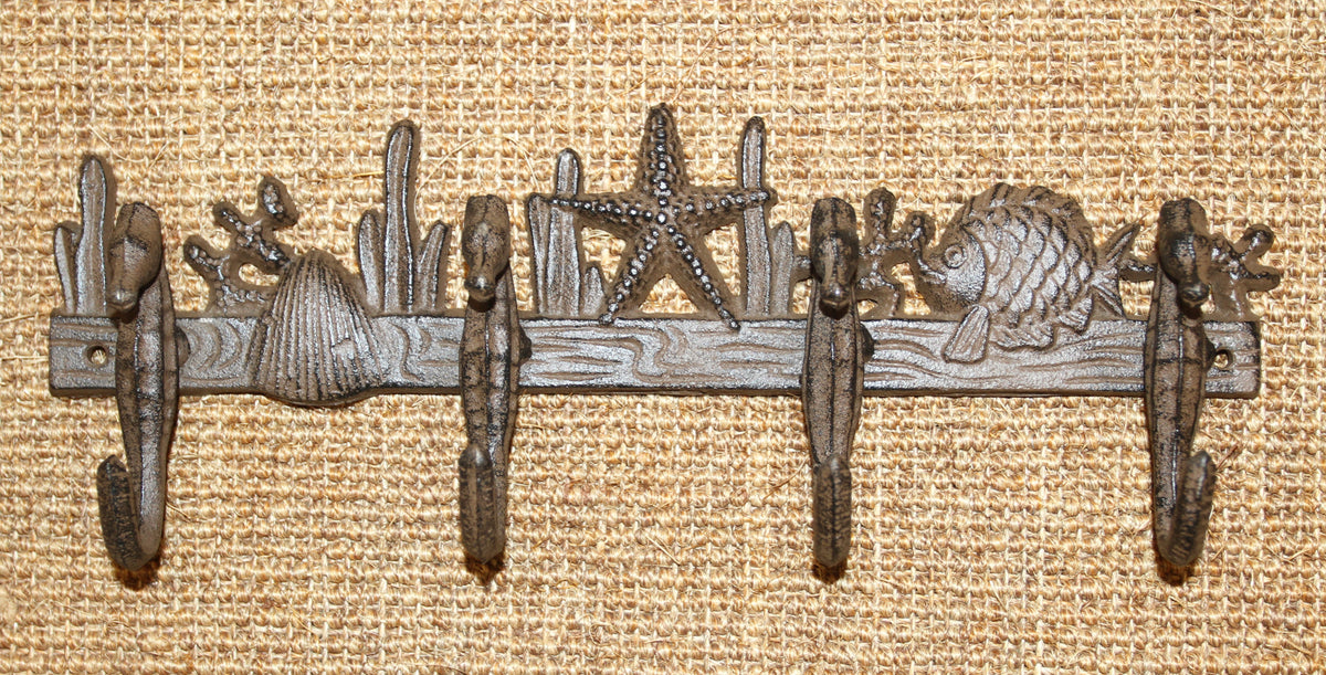 1-Large SEAHORSE WALL HOOK,4 Generous Hanging Hooks,Coastal Style Home Decor,Ocean Life, H-31