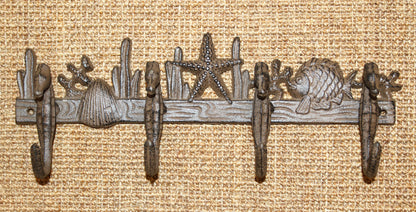 1-Large SEAHORSE WALL HOOK,4 Generous Hanging Hooks,Coastal Style Home Decor,Ocean Life, H-31