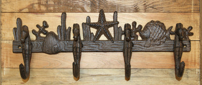 1-Large SEAHORSE WALL HOOK,4 Generous Hanging Hooks,Coastal Style Home Decor,Ocean Life, H-31