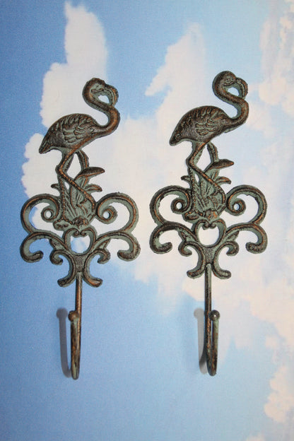 2-FLAMINGO Wall Hooks,Tropical Decor,Shorebirds,Beach Syle Bath Decor,Wading Birds, Gifts