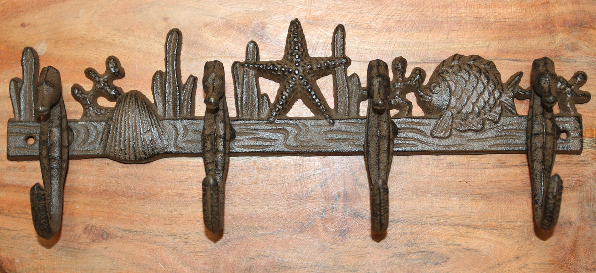 1-Large SEAHORSE WALL HOOK,4 Generous Hanging Hooks,Coastal Style Home Decor,Ocean Life, H-31