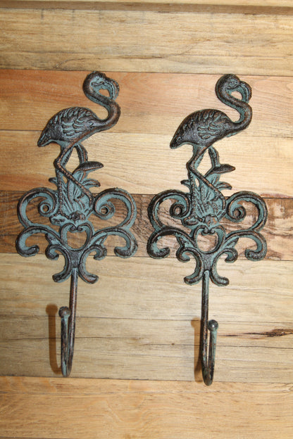 2-FLAMINGO Wall Hooks,Tropical Decor,Shorebirds,Beach Syle Bath Decor,Wading Birds, Gifts