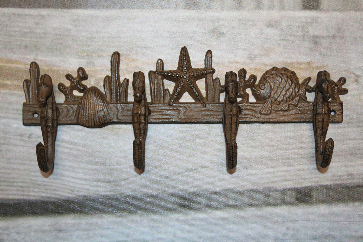 1-Large SEAHORSE WALL HOOK,4 Generous Hanging Hooks,Coastal Style Home Decor,Ocean Life, H-31