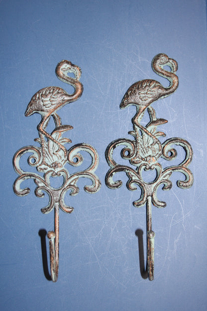 2-FLAMINGO Wall Hooks,Tropical Decor,Shorebirds,Beach Syle Bath Decor,Wading Birds, Gifts