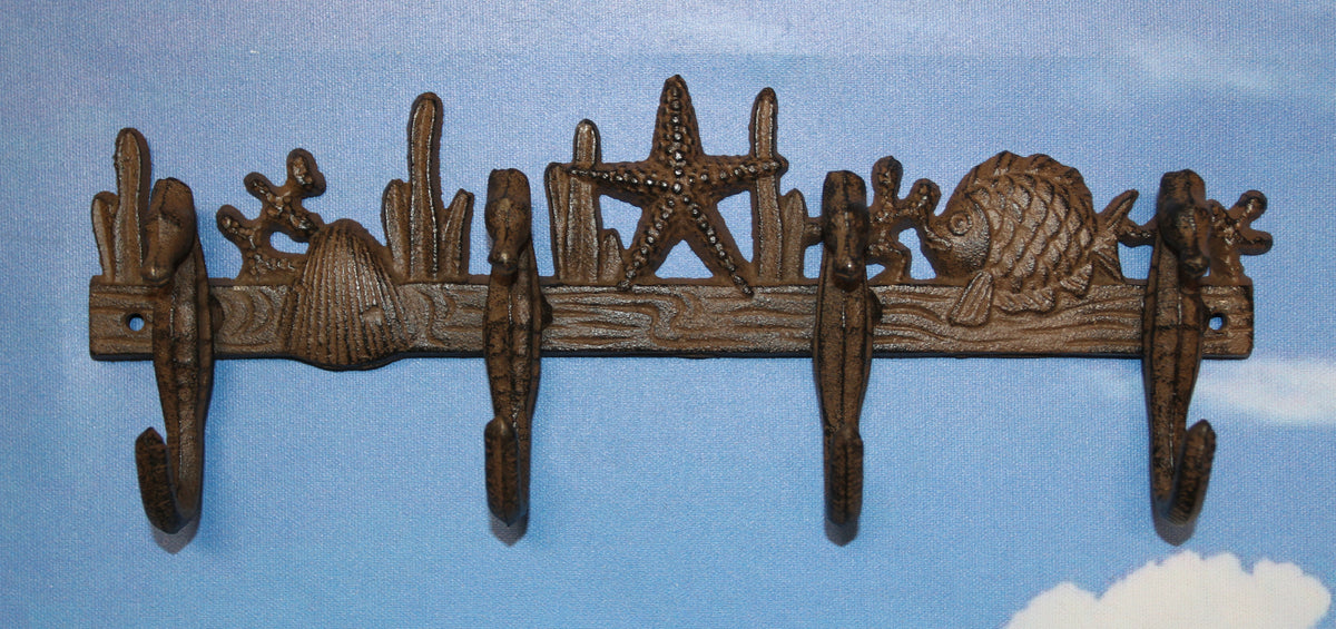 1-Large SEAHORSE WALL HOOK,4 Generous Hanging Hooks,Coastal Style Home Decor,Ocean Life, H-31