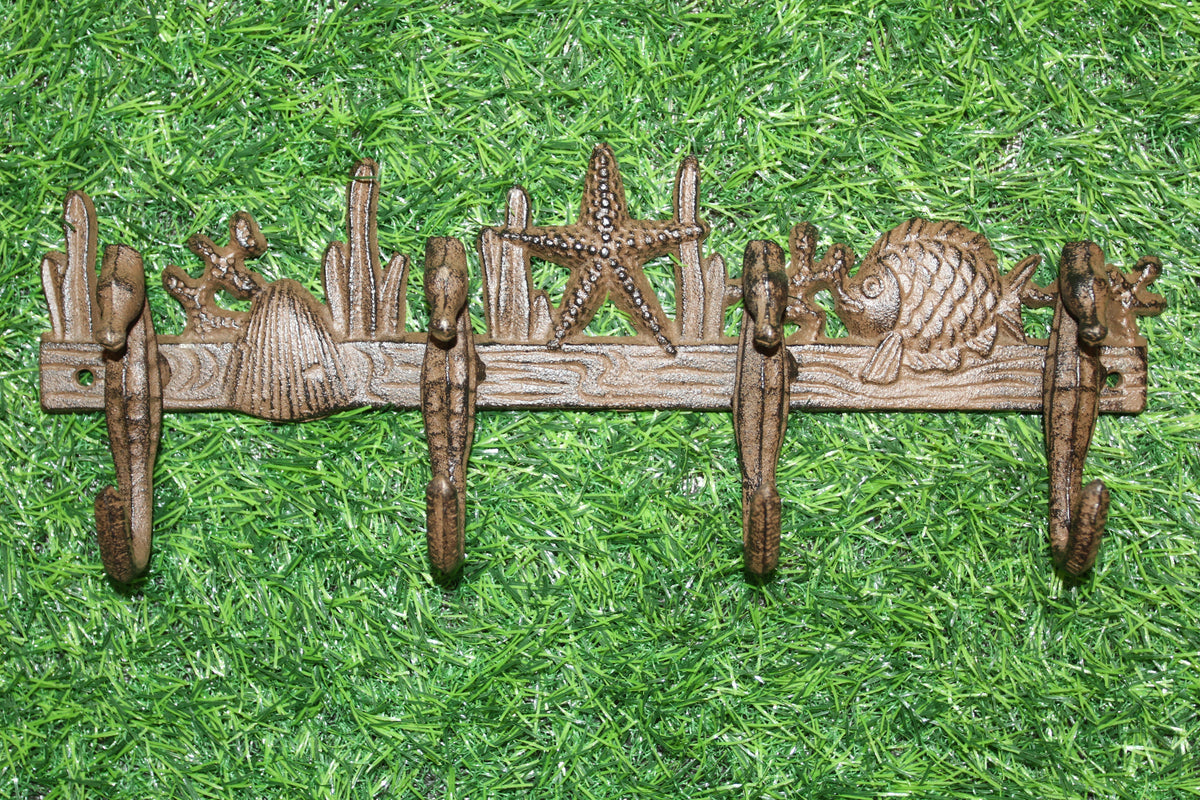 1-Large SEAHORSE WALL HOOK,4 Generous Hanging Hooks,Coastal Style Home Decor,Ocean Life, H-31