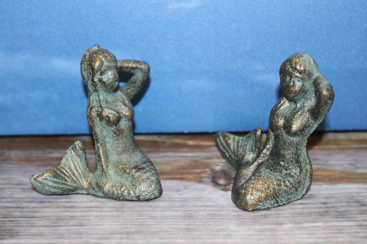 2-Adorable Solid Metal Freestanding MERMAID Figurines,Mtyhical,Folklore,GiftsN-55A