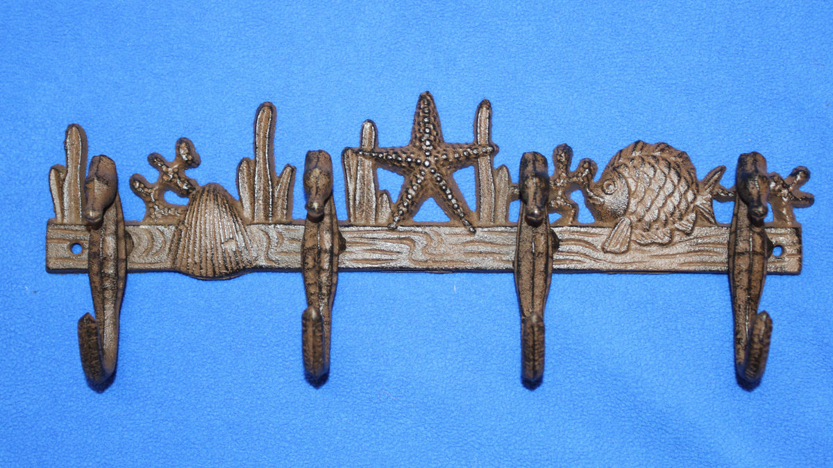 1-Large SEAHORSE WALL HOOK,4 Generous Hanging Hooks,Coastal Style Home Decor,Ocean Life, H-31