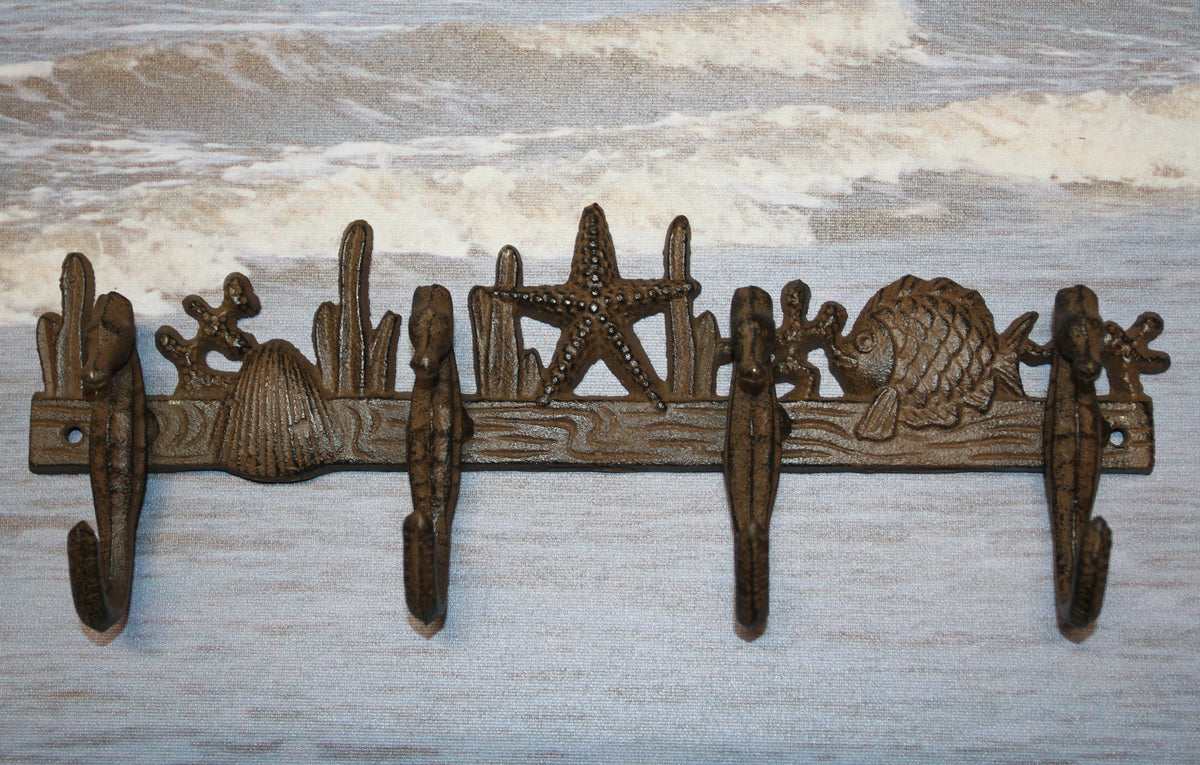 1-Large SEAHORSE WALL HOOK,4 Generous Hanging Hooks,Coastal Style Home Decor,Ocean Life, H-31