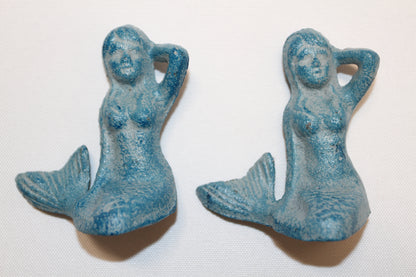 2-Aqua Blue Freestanding MERMAIDS,Small Figurines,Mtyhical,Beach Decor,Collctible.N-55