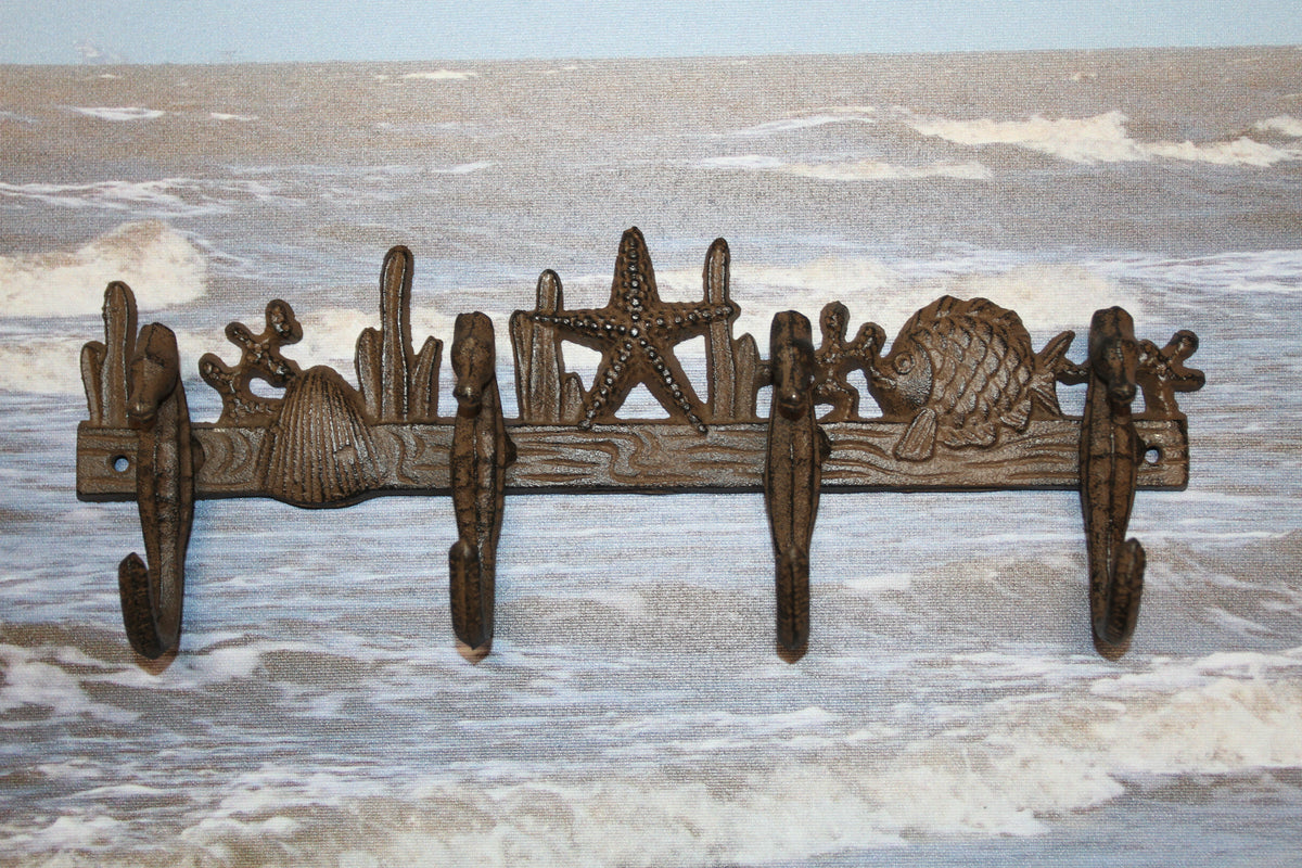 1-Large SEAHORSE WALL HOOK,4 Generous Hanging Hooks,Coastal Style Home Decor,Ocean Life, H-31