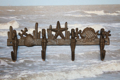 1-Large SEAHORSE WALL HOOK,4 Generous Hanging Hooks,Coastal Style Home Decor,Ocean Life, H-31
