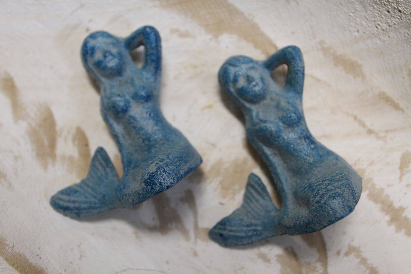 2-Aqua Blue Freestanding MERMAIDS,Small Figurines,Mtyhical,Beach Decor,Collctible.N-55