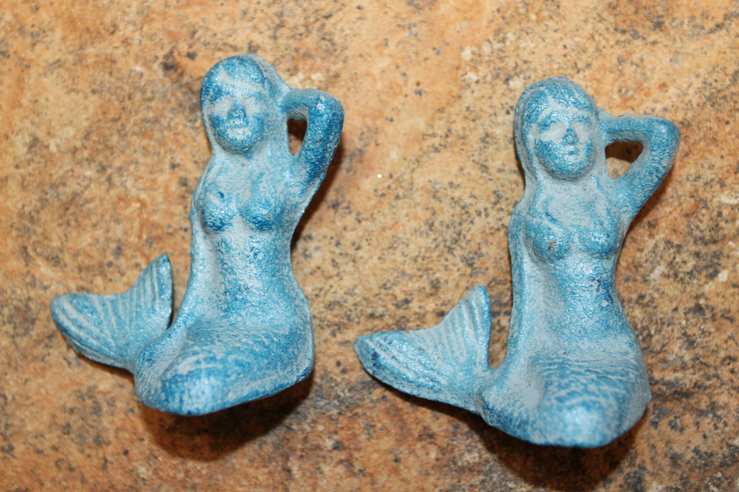2-Aqua Blue Freestanding MERMAIDS,Small Figurines,Mtyhical,Beach Decor,Collctible.N-55