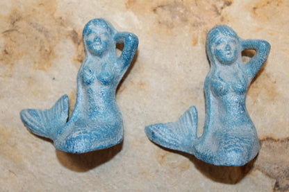 2-Aqua Blue Freestanding MERMAIDS,Small Figurines,Mtyhical,Beach Decor,Collctible.N-55