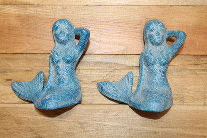 2-Aqua Blue Freestanding MERMAIDS,Small Figurines,Mtyhical,Beach Decor,Collctible.N-55