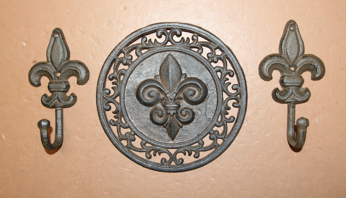 3pc-FLEUR DE LIS,2 Wall Hooks,Wall Plaque,New Orleans Style, Gifts,Country Decor,F-11,27