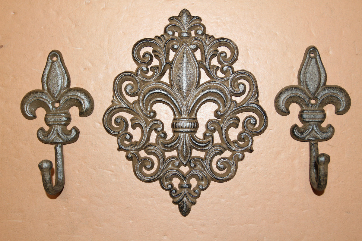 Diamond FLEUR DE LIS Wall Plaque And Wall Hooks,Victorian Decor,New Orleans Style,Gifts, F-10,27