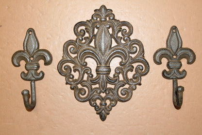 Diamond FLEUR DE LIS Wall Plaque And Wall Hooks,Victorian Decor,New Orleans Style,Gifts, F-10,27