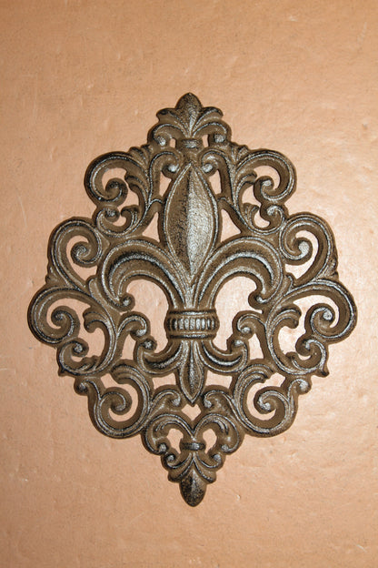 FLEUR DE LIS Wall Plaque And 4 Wall Hooks,Old World Charm, Victorian Style Home Accents F-10,27
