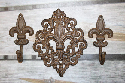Diamond FLEUR DE LIS Wall Plaque And Wall Hooks,Victorian Decor,New Orleans Style,Gifts, F-10,27