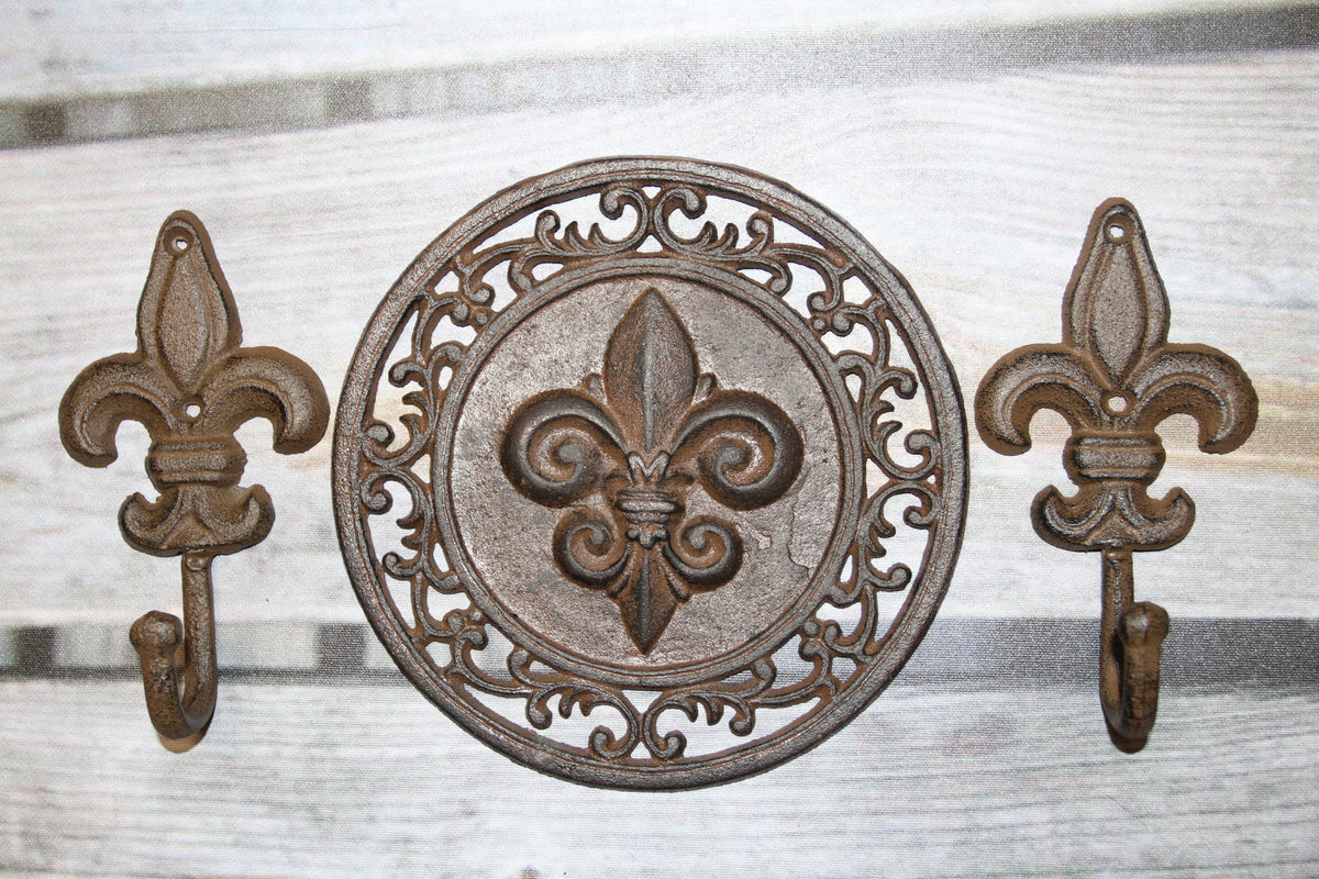 3pc-FLEUR DE LIS,2 Wall Hooks,Wall Plaque,New Orleans Style, Gifts,Country Decor,F-11,27