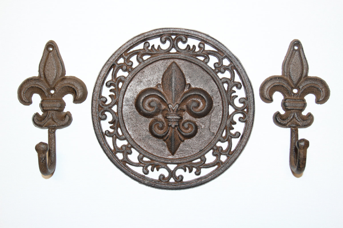 3pc-FLEUR DE LIS,2 Wall Hooks,Wall Plaque,New Orleans Style, Gifts,Country Decor,F-11,27
