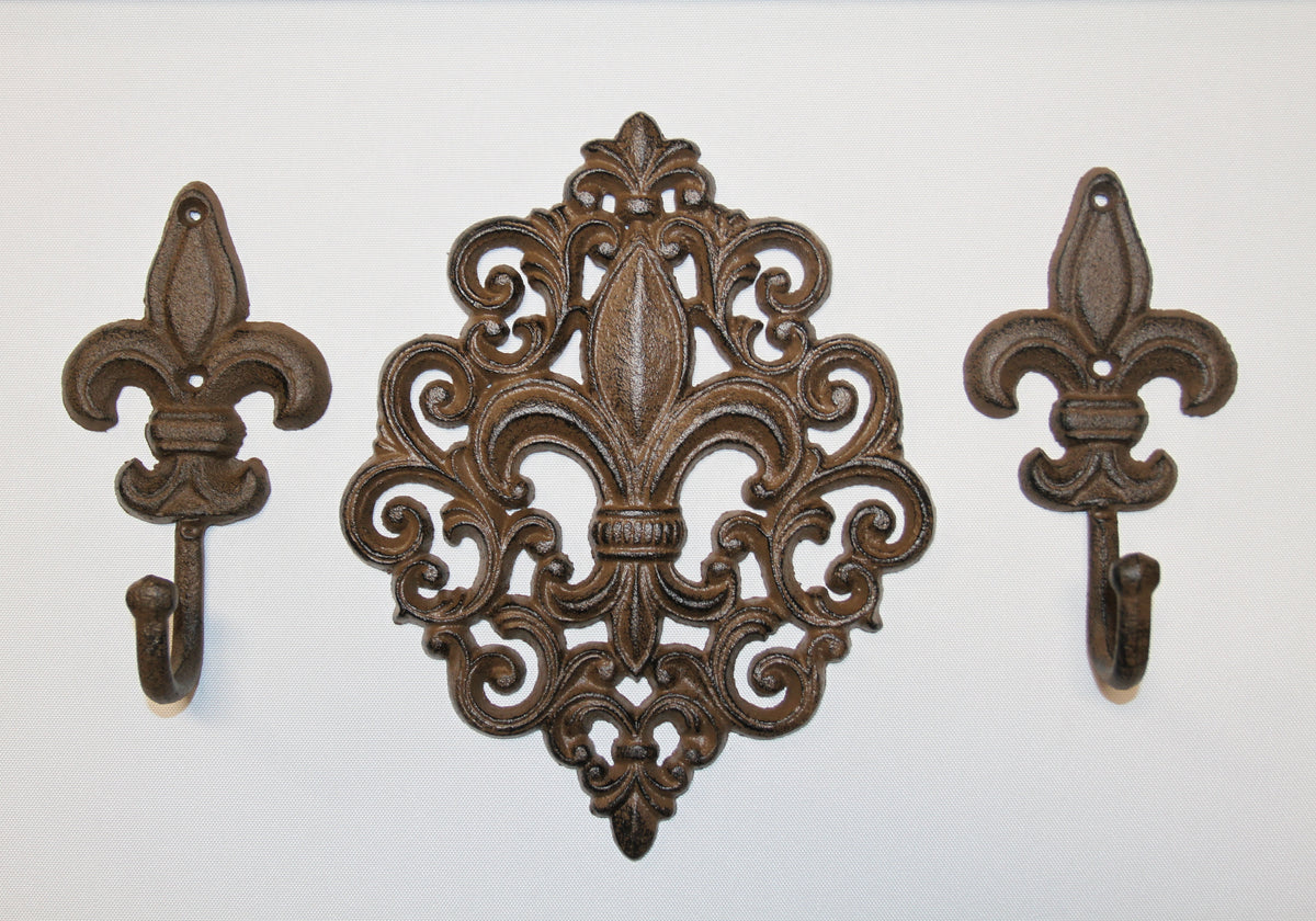 Diamond FLEUR DE LIS Wall Plaque And Wall Hooks,Victorian Decor,New Orleans Style,Gifts, F-10,27