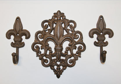 Diamond FLEUR DE LIS Wall Plaque And Wall Hooks,Victorian Decor,New Orleans Style,Gifts, F-10,27