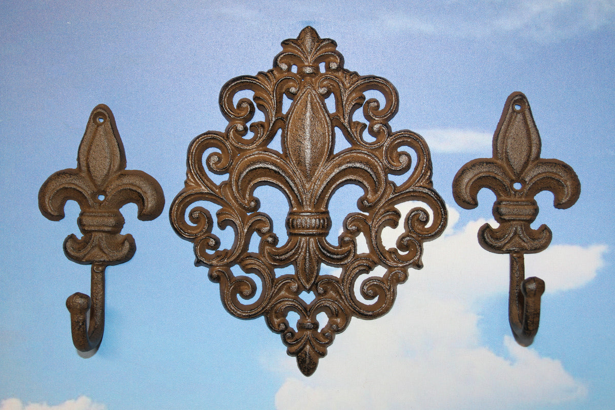 Diamond FLEUR DE LIS Wall Plaque And Wall Hooks,Victorian Decor,New Orleans Style,Gifts, F-10,27
