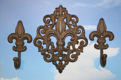 Diamond FLEUR DE LIS Wall Plaque And Wall Hooks,Victorian Decor,New Orleans Style,Gifts, F-10,27