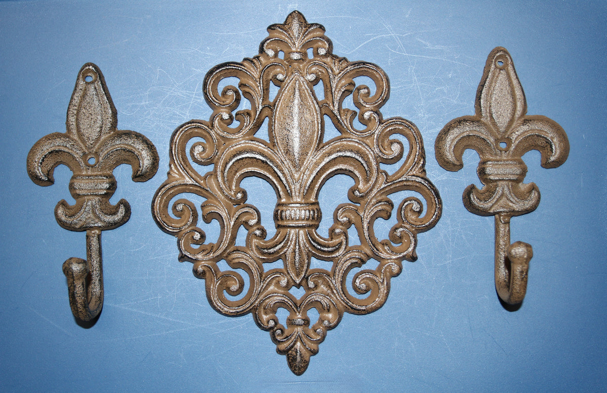Diamond FLEUR DE LIS Wall Plaque And Wall Hooks,Victorian Decor,New Orleans Style,Gifts, F-10,27