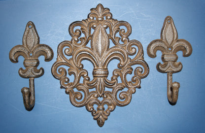 Diamond FLEUR DE LIS Wall Plaque And Wall Hooks,Victorian Decor,New Orleans Style,Gifts, F-10,27