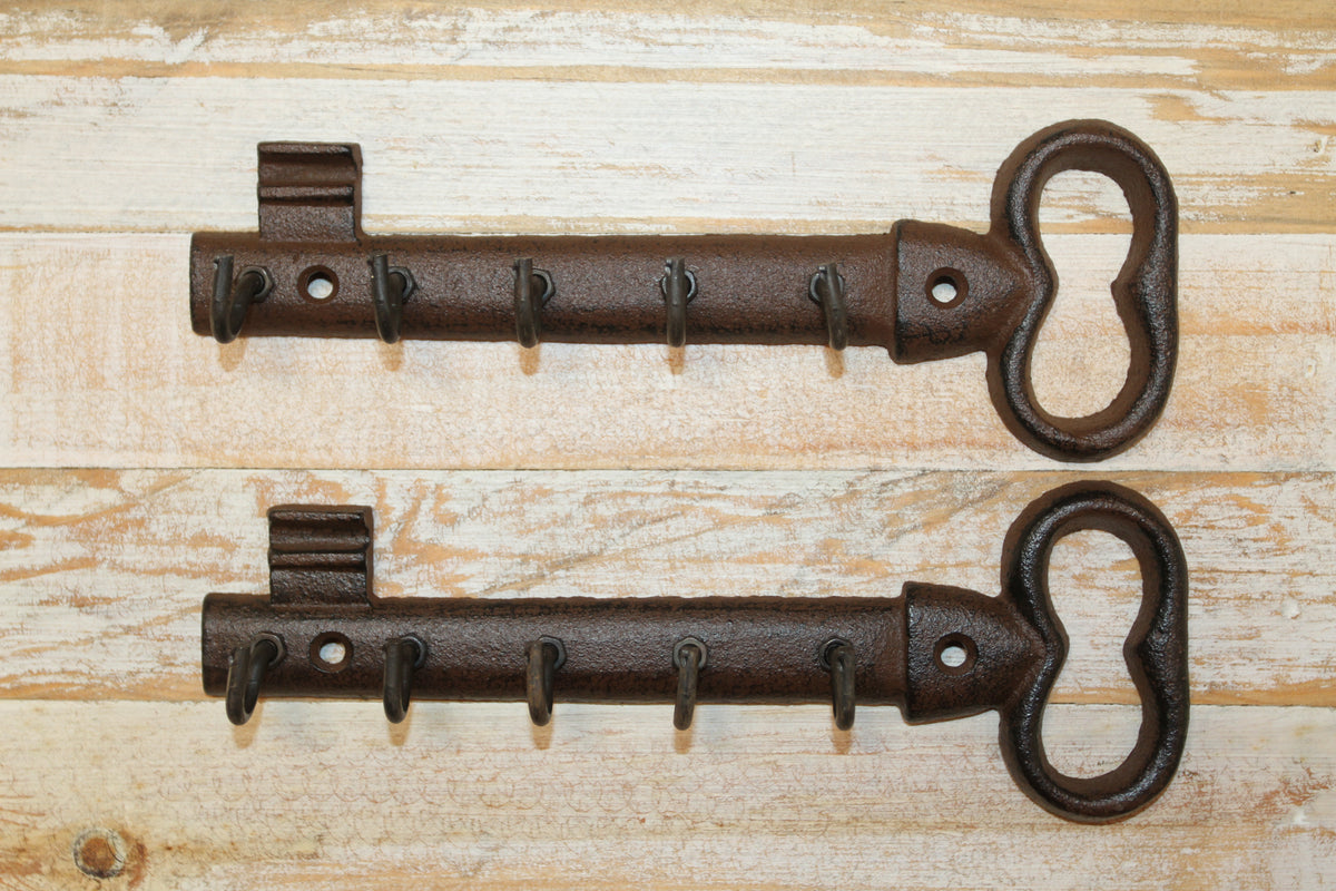2-GIANT KEY WALL HOOKS,Entry Accents,5 Useful Hooks,Country Decor,Gifts,Skeleton Key Style,H-121