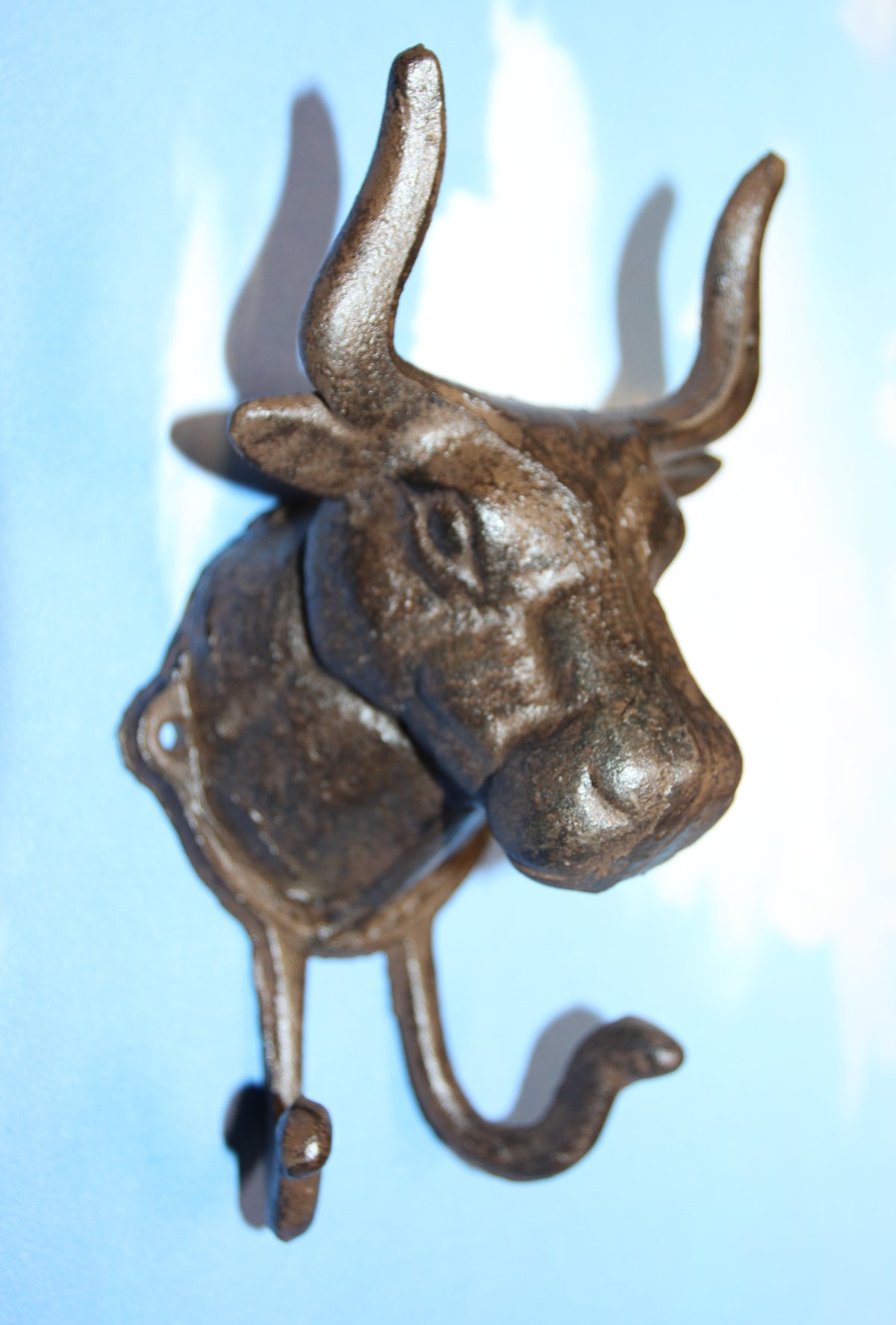 Giant BULL Wall Hook,Cattle Decor,Double Hook,Farm,Ranch Accent,Heavy Metal,Hanging Storage,H-81B
