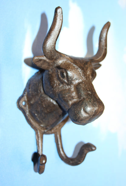Giant BULL Wall Hook,Cattle Decor,Double Hook,Farm,Ranch Accent,Heavy Metal,Hanging Storage,H-81B