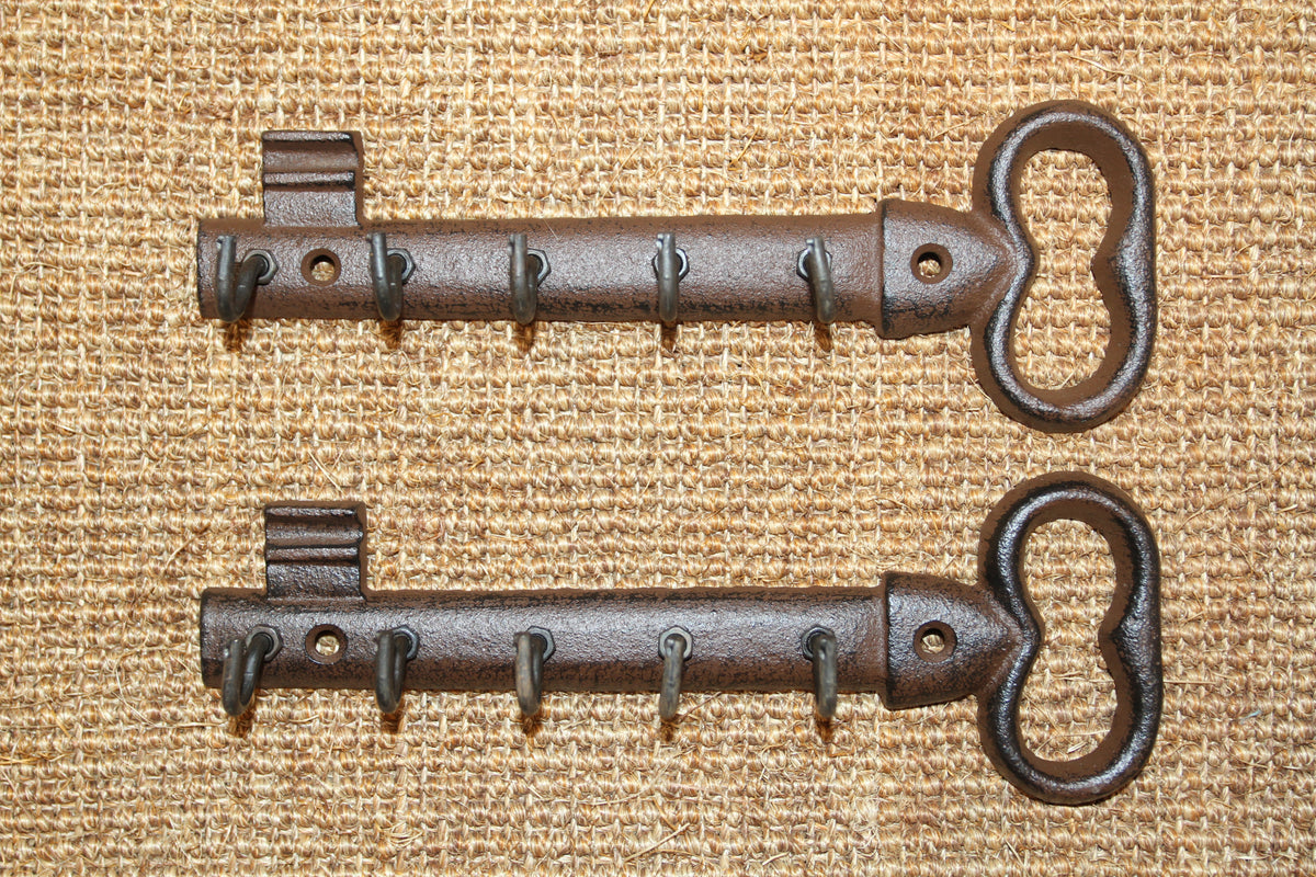 2-GIANT KEY WALL HOOKS,Entry Accents,5 Useful Hooks,Country Decor,Gifts,Skeleton Key Style,H-121