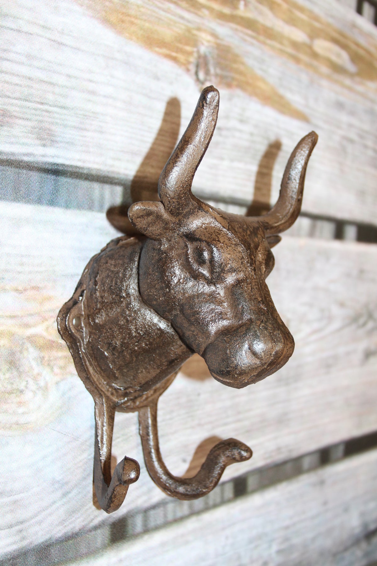 Giant BULL Wall Hook,Cattle Decor,Double Hook,Farm,Ranch Accent,Heavy Metal,Hanging Storage,H-81B