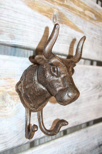 Giant BULL Wall Hook,Cattle Decor,Double Hook,Farm,Ranch Accent,Heavy Metal,Hanging Storage,H-81B