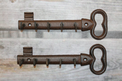 2-GIANT KEY WALL HOOKS,Entry Accents,5 Useful Hooks,Country Decor,Gifts,Skeleton Key Style,H-121