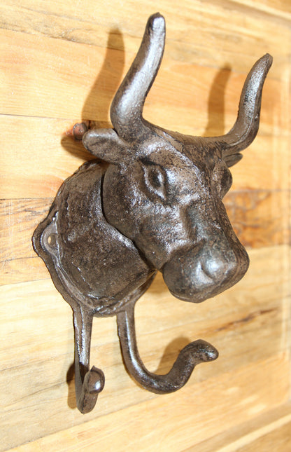 Giant BULL Wall Hook,Cattle Decor,Double Hook,Farm,Ranch Accent,Heavy Metal,Hanging Storage,H-81B