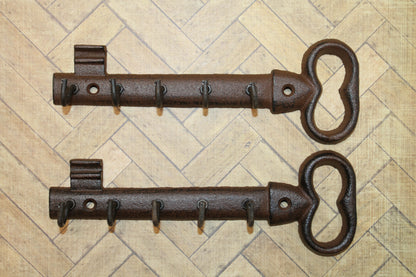 2-GIANT KEY WALL HOOKS,Entry Accents,5 Useful Hooks,Country Decor,Gifts,Skeleton Key Style,H-121