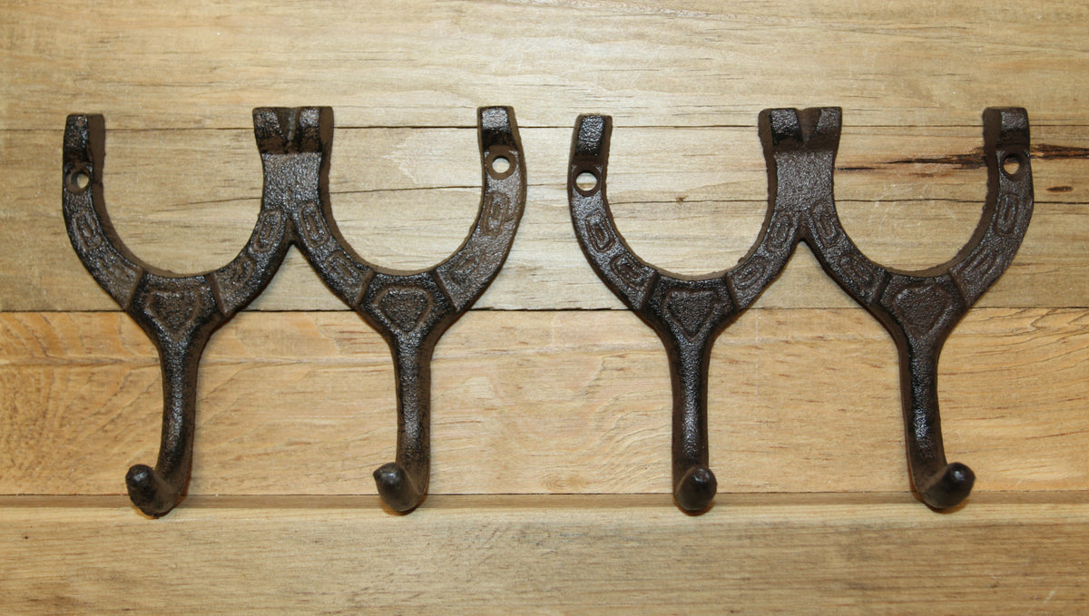 2-HORSESHOE Double Wall Hooks,Equestrian Decor,Country Kitchen Accents,Farm Look, Gifts,W-9