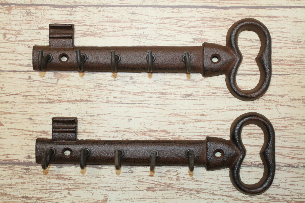 2-GIANT KEY WALL HOOKS,Entry Accents,5 Useful Hooks,Country Decor,Gifts,Skeleton Key Style,H-121