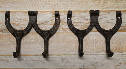 2-HORSESHOE Double Wall Hooks,Equestrian Decor,Country Kitchen Accents,Farm Look, Gifts,W-9