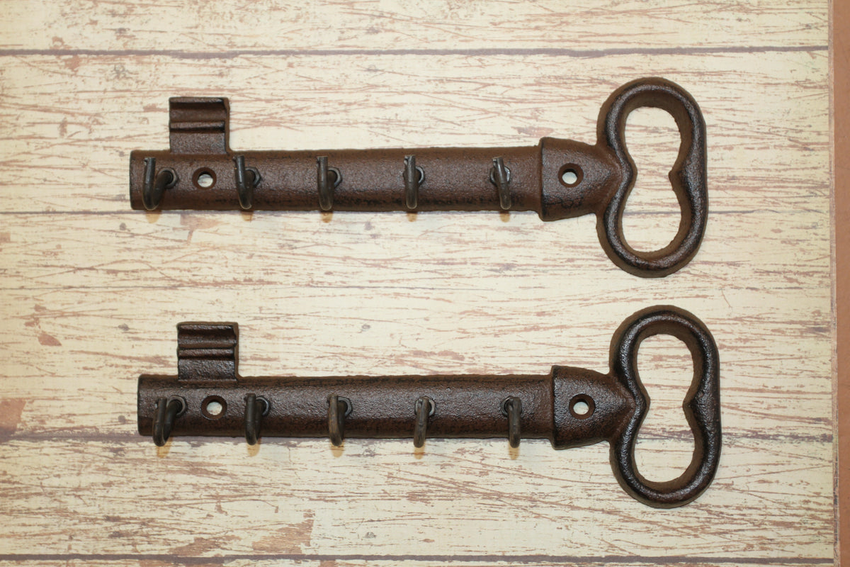 2-GIANT KEY WALL HOOKS,Entry Accents,5 Useful Hooks,Country Decor,Gifts,Skeleton Key Style,H-121