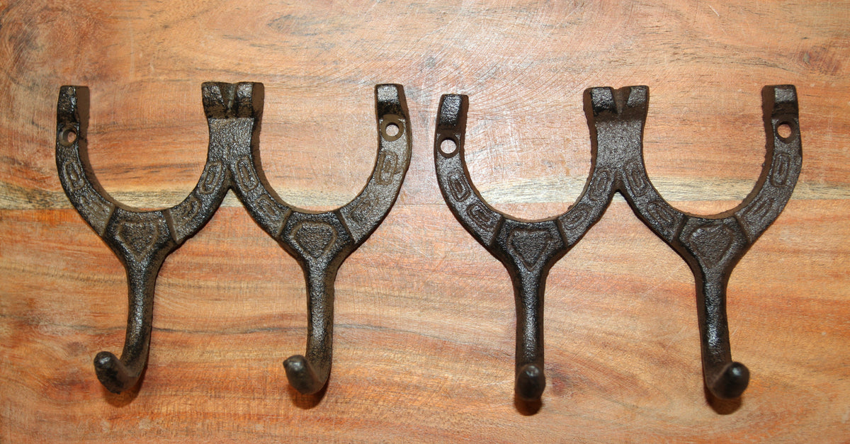 2-HORSESHOE Double Wall Hooks,Equestrian Decor,Country Kitchen Accents,Farm Look, Gifts,W-9