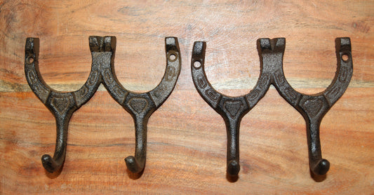 2-HORSESHOE Double Wall Hooks,Equestrian Decor,Country Kitchen Accents,Farm Look, Gifts,W-9